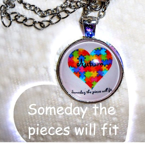 Autism Theme Puzzle Pieces Heart Pendant - Picture 2 of 7